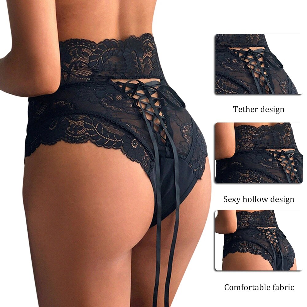 High Waist Lace Hollow Out Thongs