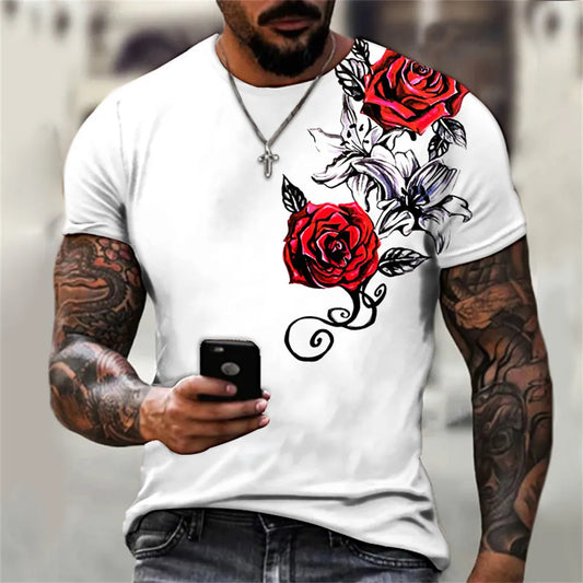 3D Graphic Bright Rose Print Vintage T Shirt