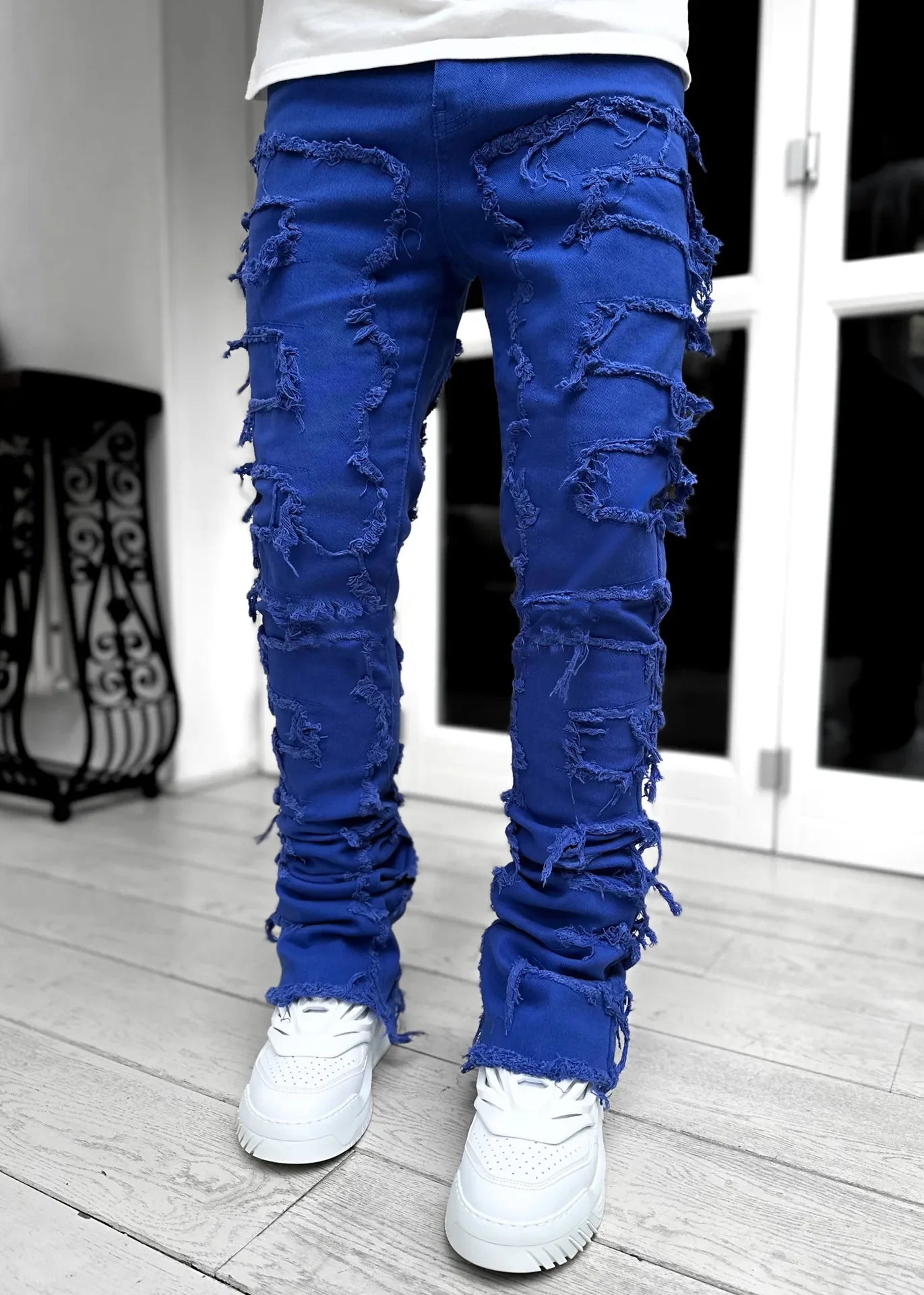 Men's Ripped Slim Fit Patch Jeans