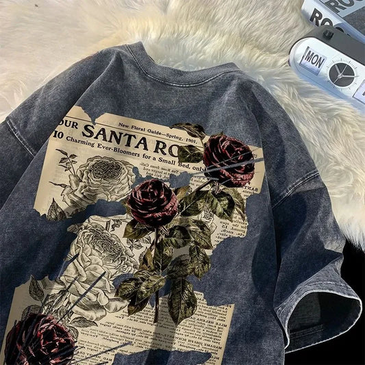 Santa Rose Flower Letter T-Shirt