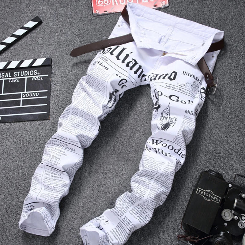 White New Letter Printed Style Denim Jeans