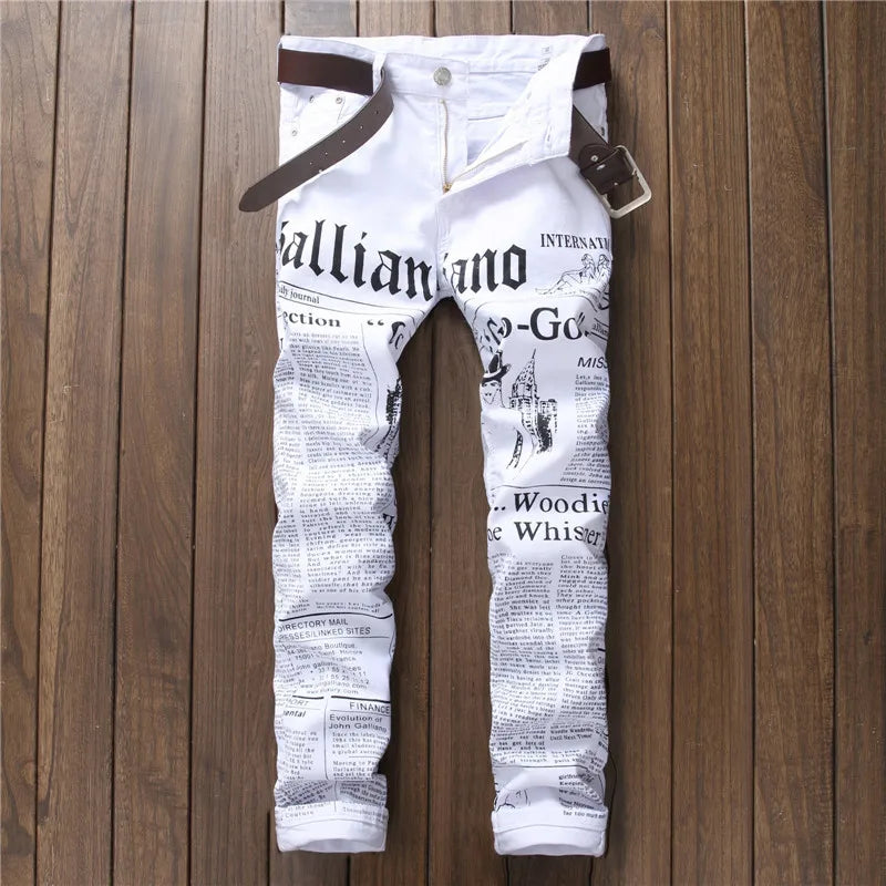 White New Letter Printed Style Denim Jeans