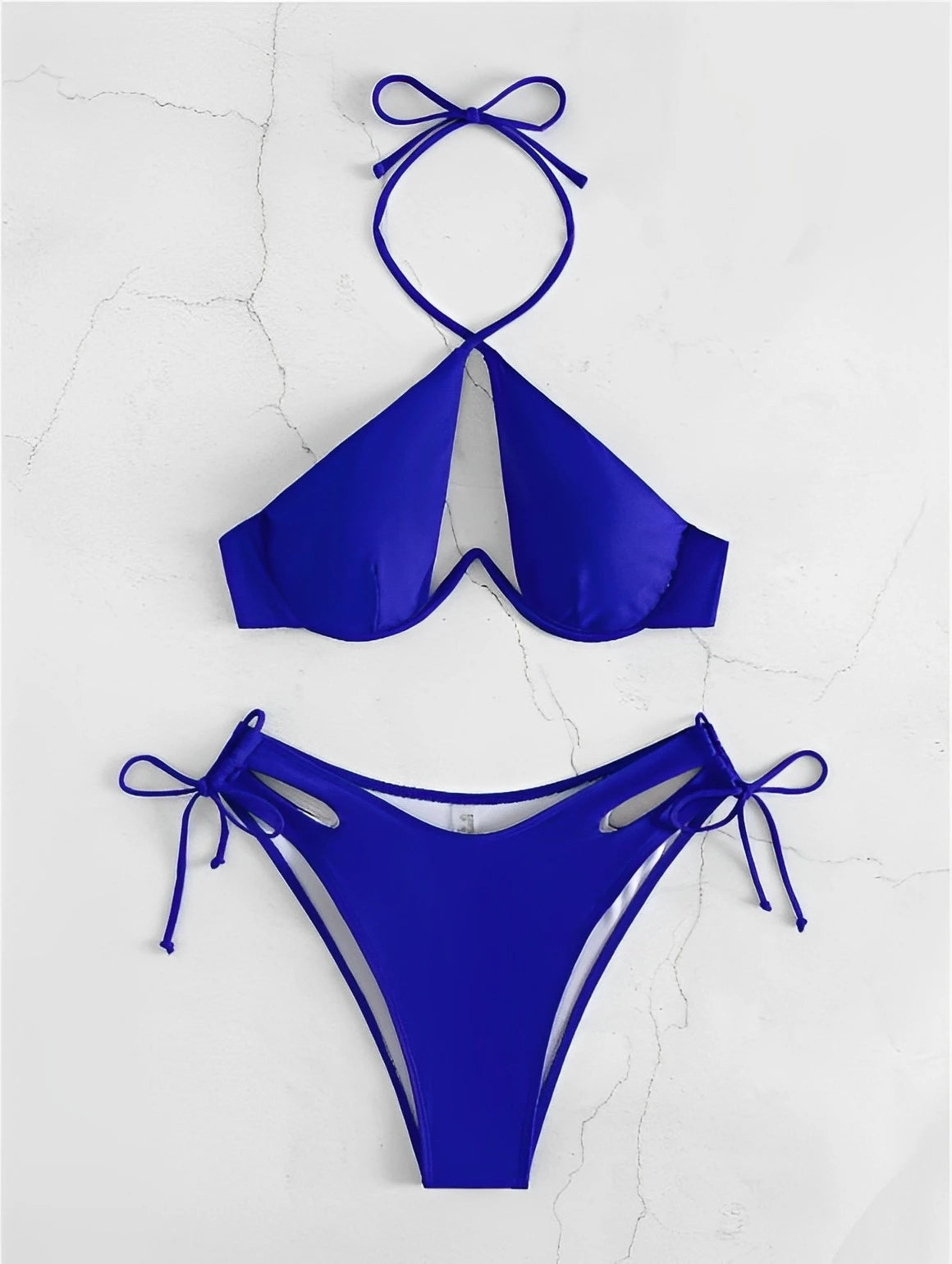 Cut-out Push Up Bikini Solid Swimsuit