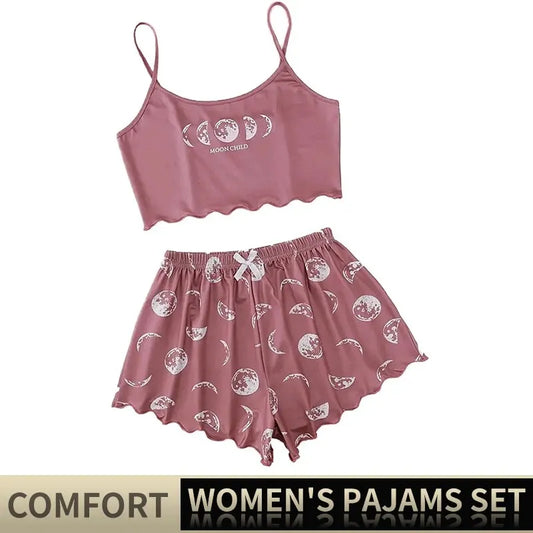 Pink Moon And Planet Print Pajama Set
