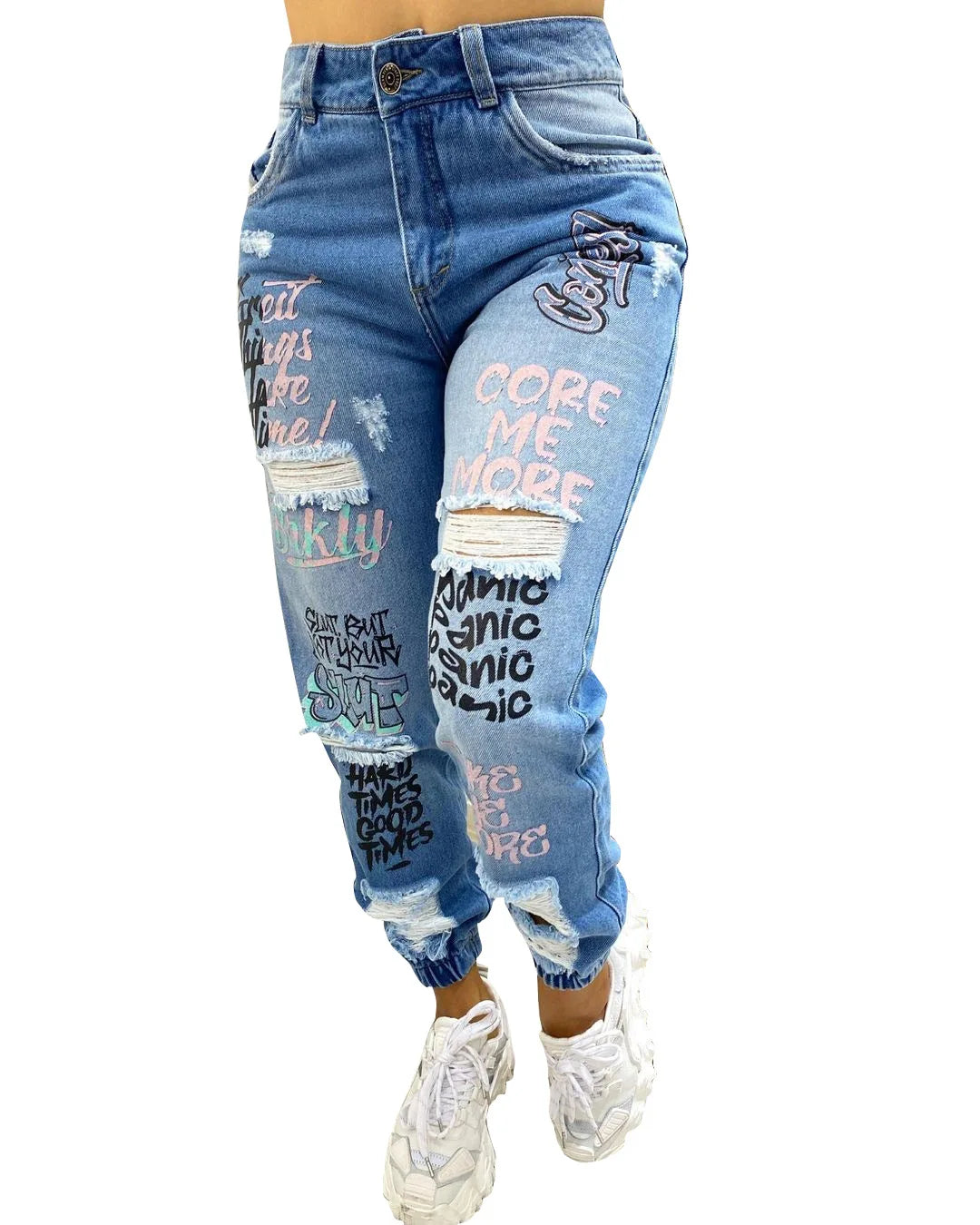 Women Ankle Length Letter Print Jeans