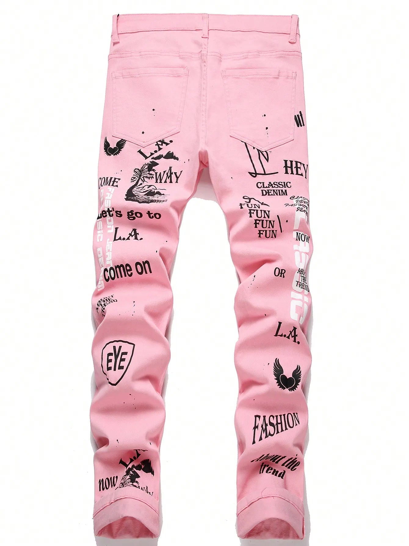 Stretchy Embroidery Cartoon Print Jeans
