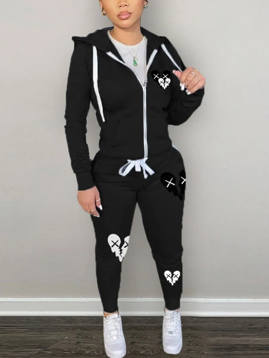 Broken Heart Print Female Tracksuit Set