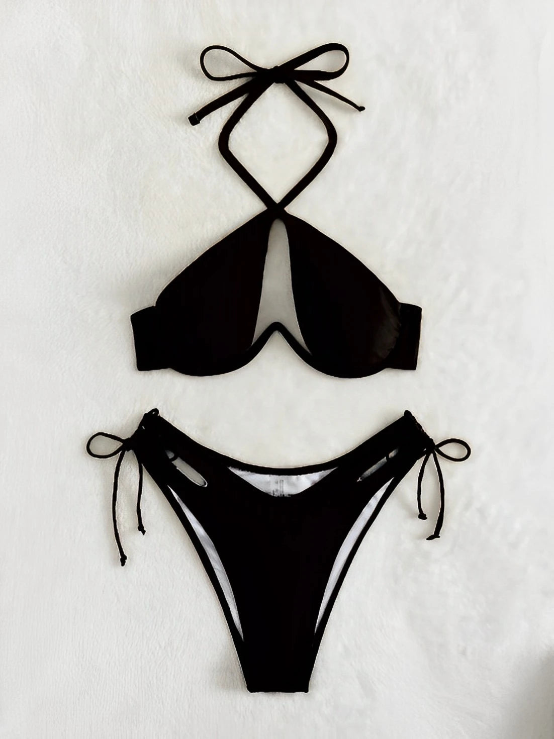 Cut-out Push Up Bikini Solid Swimsuit