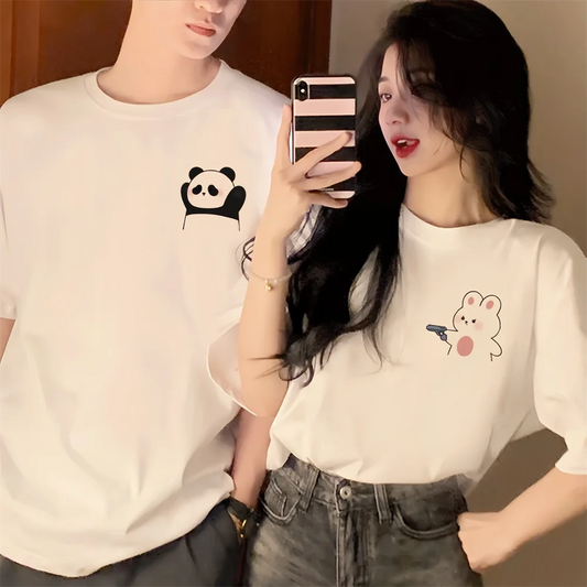 Cartoon Surrender Panda Print Couple T-shirt
