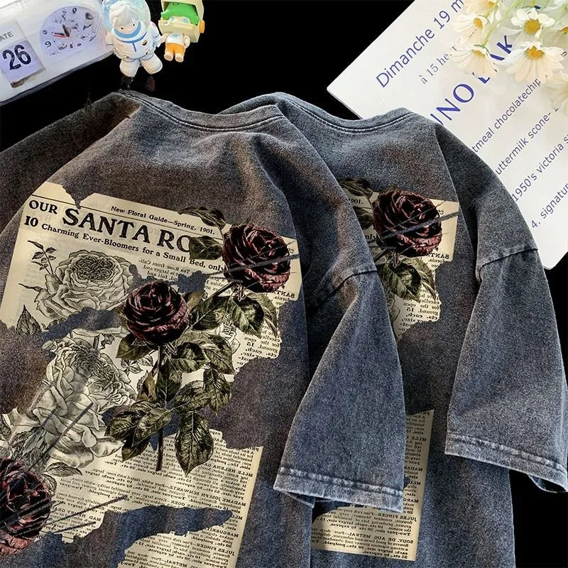 Santa Rose Flower Letter T-Shirt