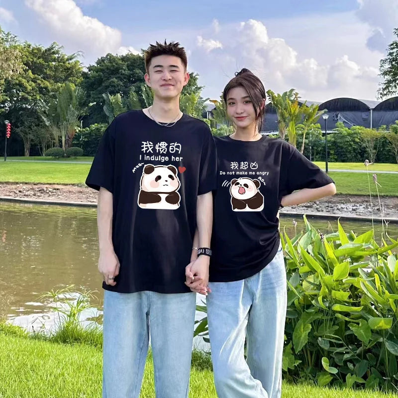 China Panda Bear Print Couple T Shirt