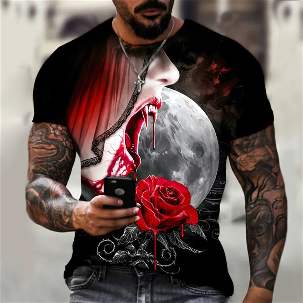 3D Graphic Bright Rose Print Vintage T Shirt