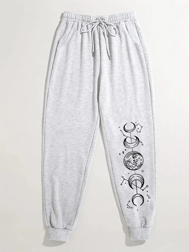 Cartoon Planets Print Solid Joggers