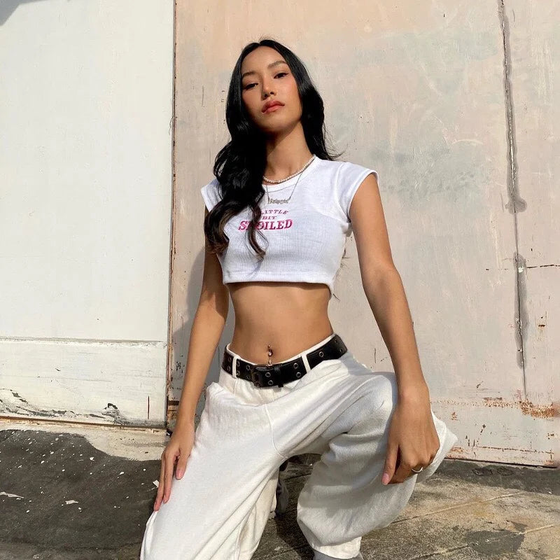 Women's Letter Embroidery  Crop Top