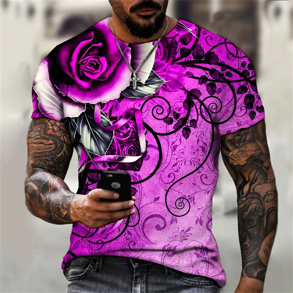 3D Graphic Bright Rose Print Vintage T Shirt