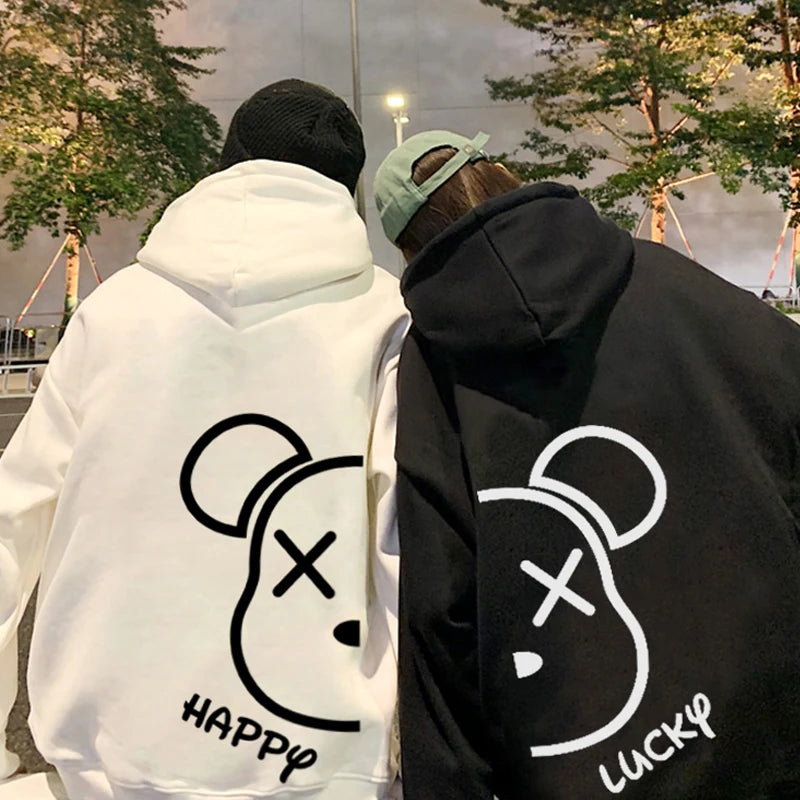 Cartoon Happy Lucky Bear Print Couples Hoodie