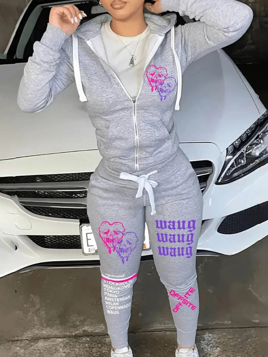 Broken Heart Print Female Tracksuit Set