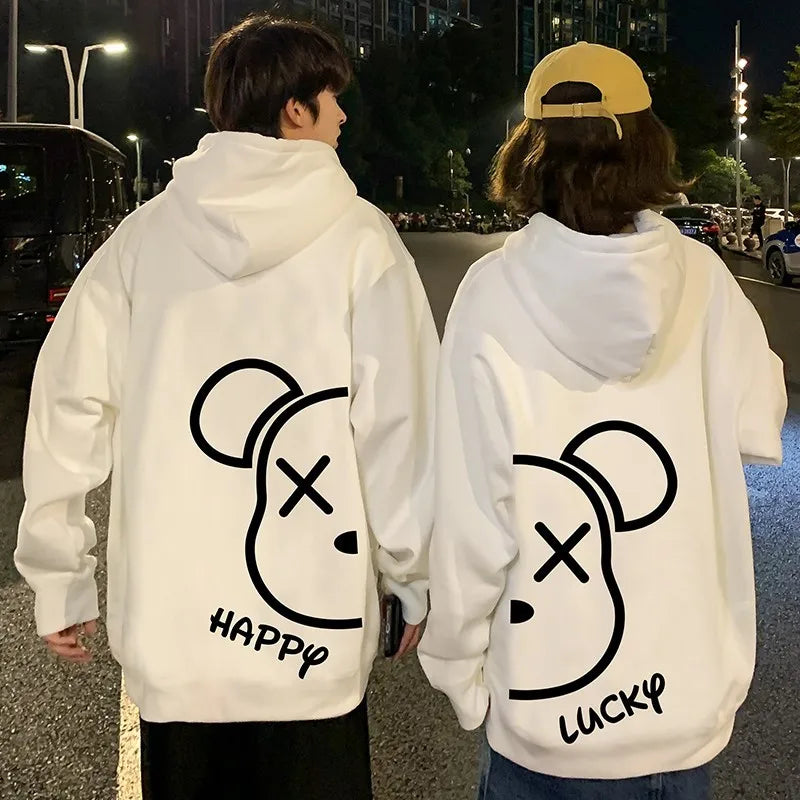 Cartoon Happy Lucky Bear Print Couples Hoodie