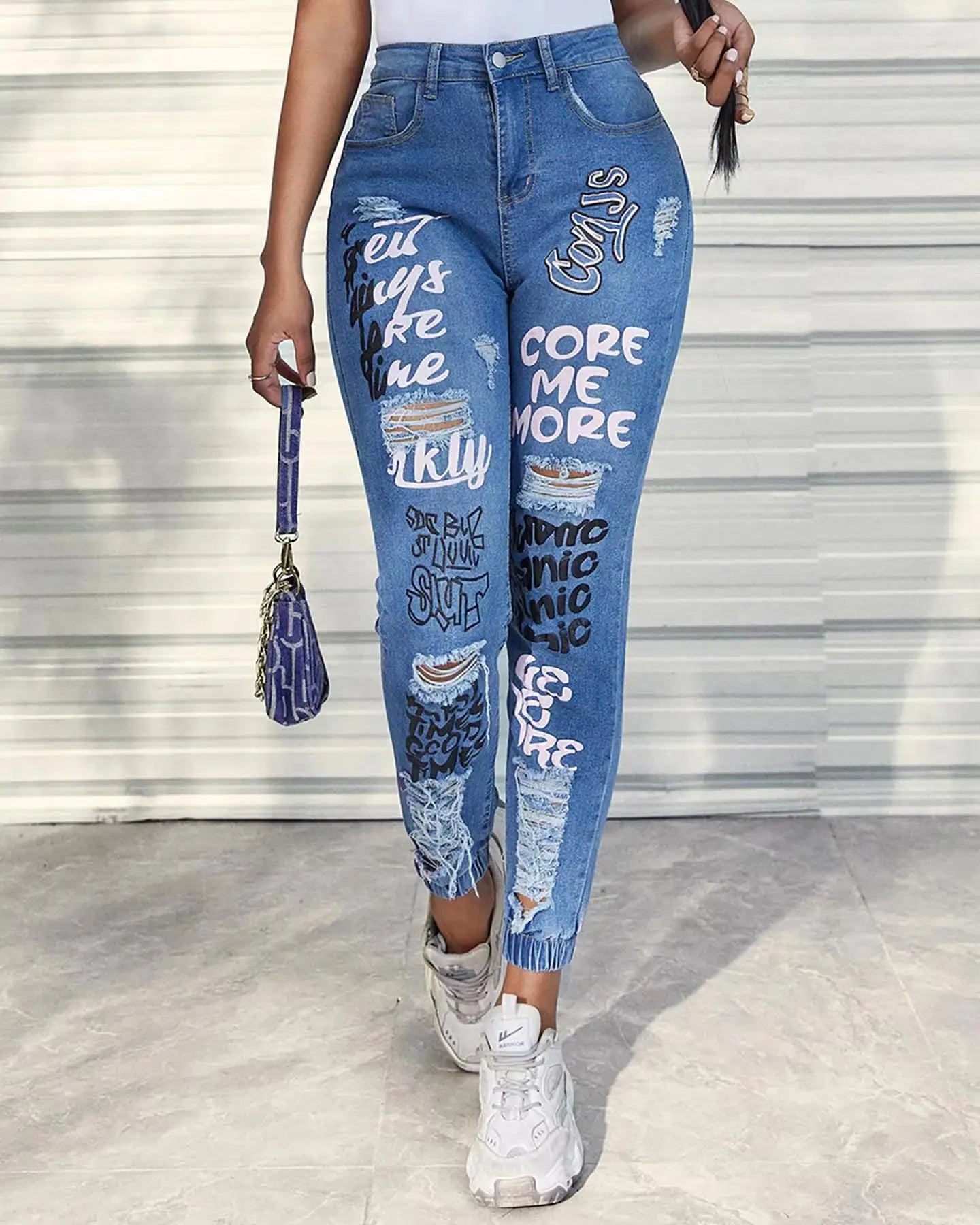 Women Ankle Length Letter Print Jeans