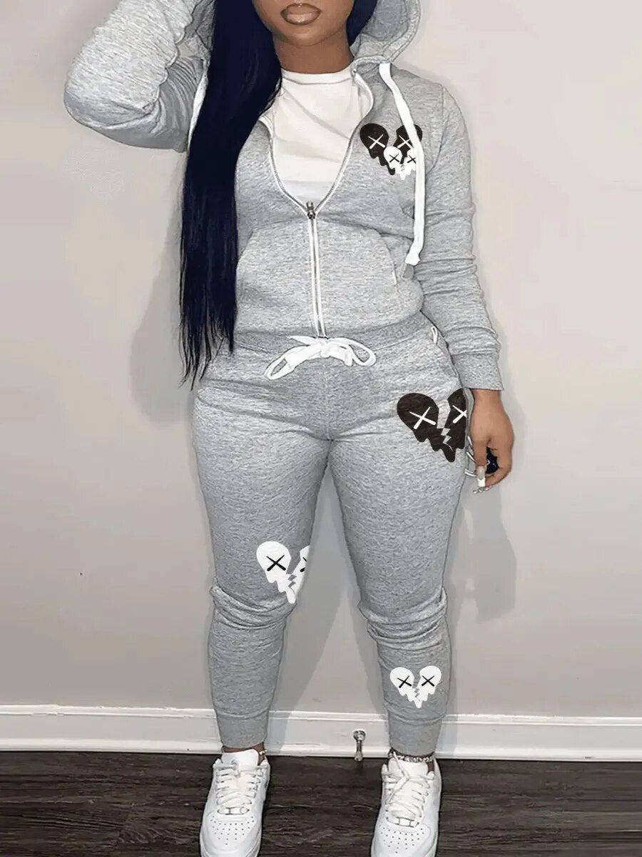 Broken Heart Print Female Tracksuit Set