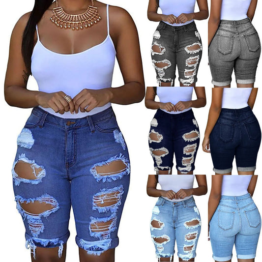 Retro High Waisted Ripped Denim Jeans