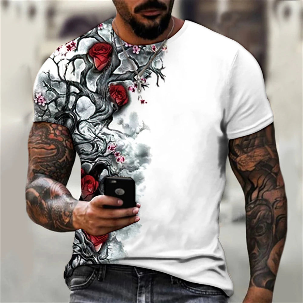 3D Graphic Bright Rose Print Vintage T Shirt