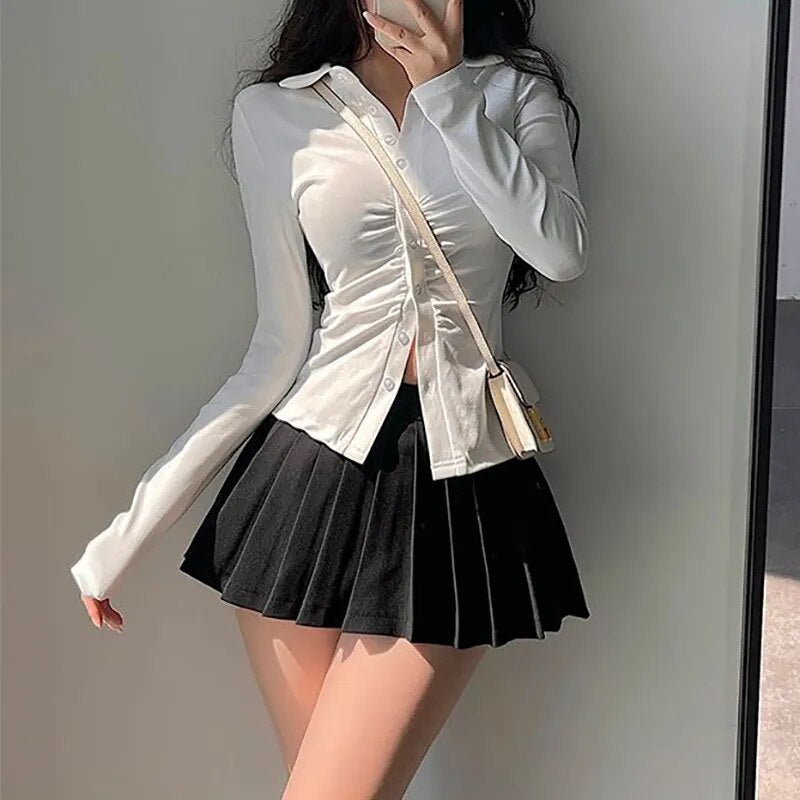 High Waist Pleated Skirt With Shorts