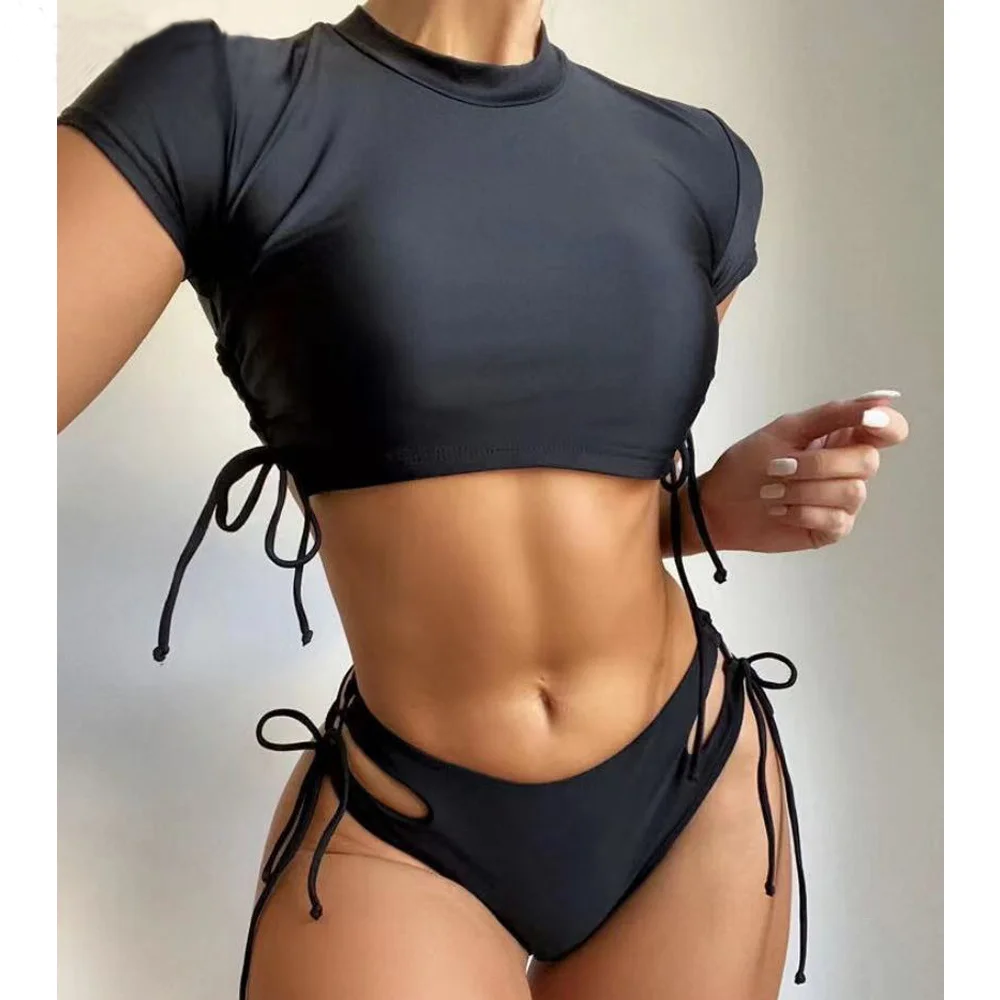 High Cut Tied Hollow Bikini Push Up Swimsuit