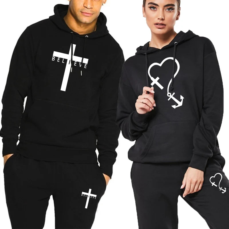 Cross Printed Couple Tracksuit