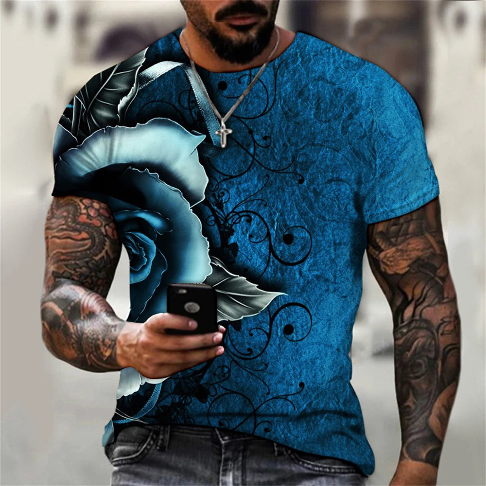 3D Graphic Bright Rose Print Vintage T Shirt