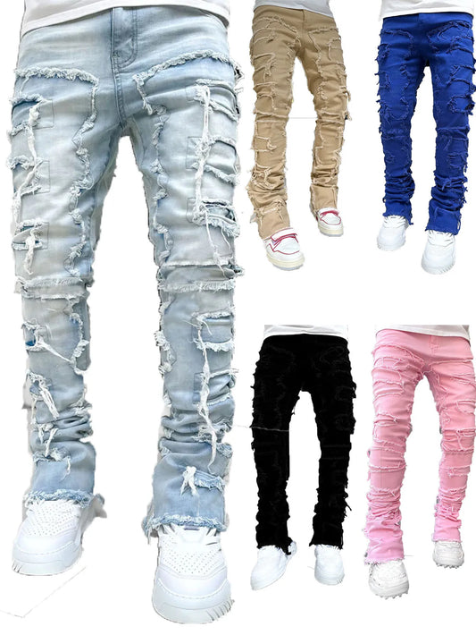 Men's Ripped Slim Fit Patch Jeans
