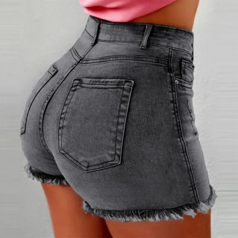 Comfortable Distressed Tassels and High Waisted Denim Shorts